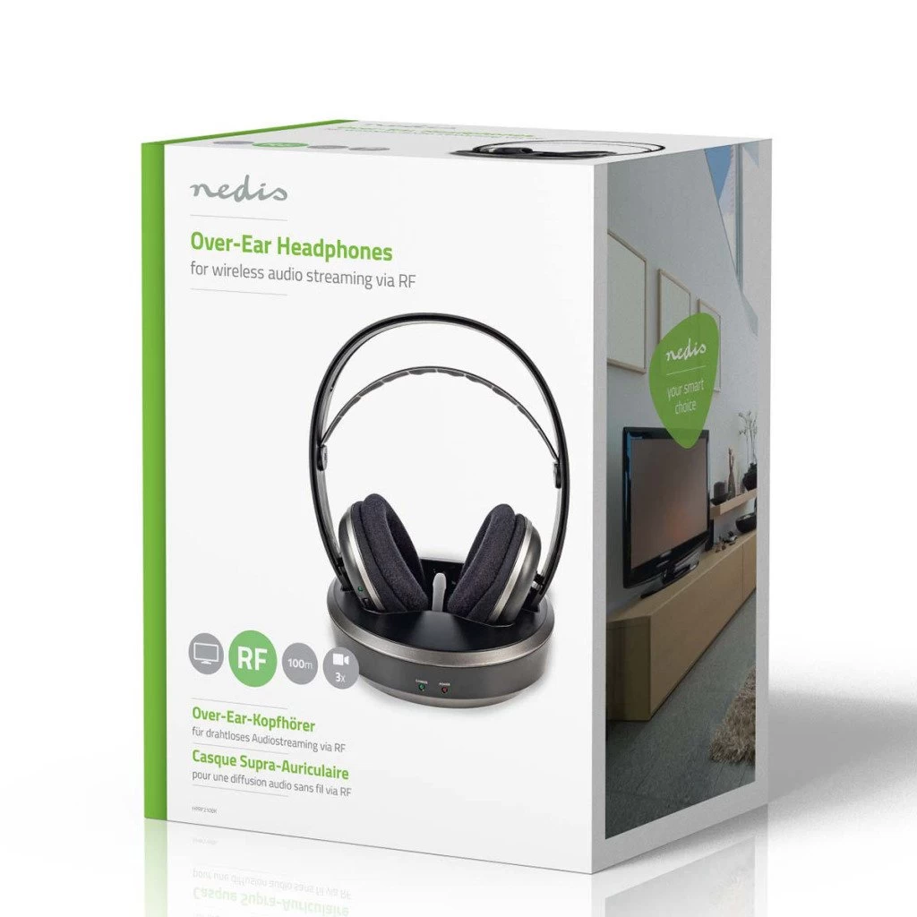 Nedis HPRF210BK Draadloze Hoofdtelefoon Radiofrequent (rf) Over-ear Oplaadstation Zwart / Zilver 7 Nedis HPRF210BK Draadloze Hoofdtelefoon Radiofrequent (rf) Over-ear Oplaadstation Zwart / Zilver - Afbeelding 5