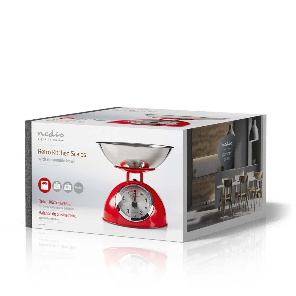 Nedis KASC110RD Retro Keukenweegschaal Analoog Metaal Rood 4 Nedis KASC110RD Retro Keukenweegschaal Analoog Metaal Rood - Afbeelding 2