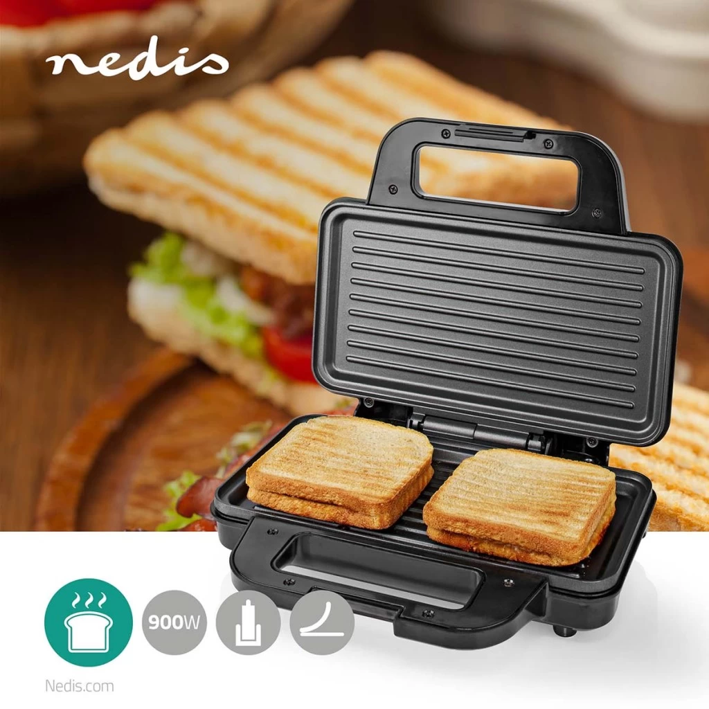 Nedis KASG100FBK Sandwich Maker Zwart/Zilver 4 Nedis KASG100FBK Sandwich Maker Zwart/Zilver - Afbeelding 2
