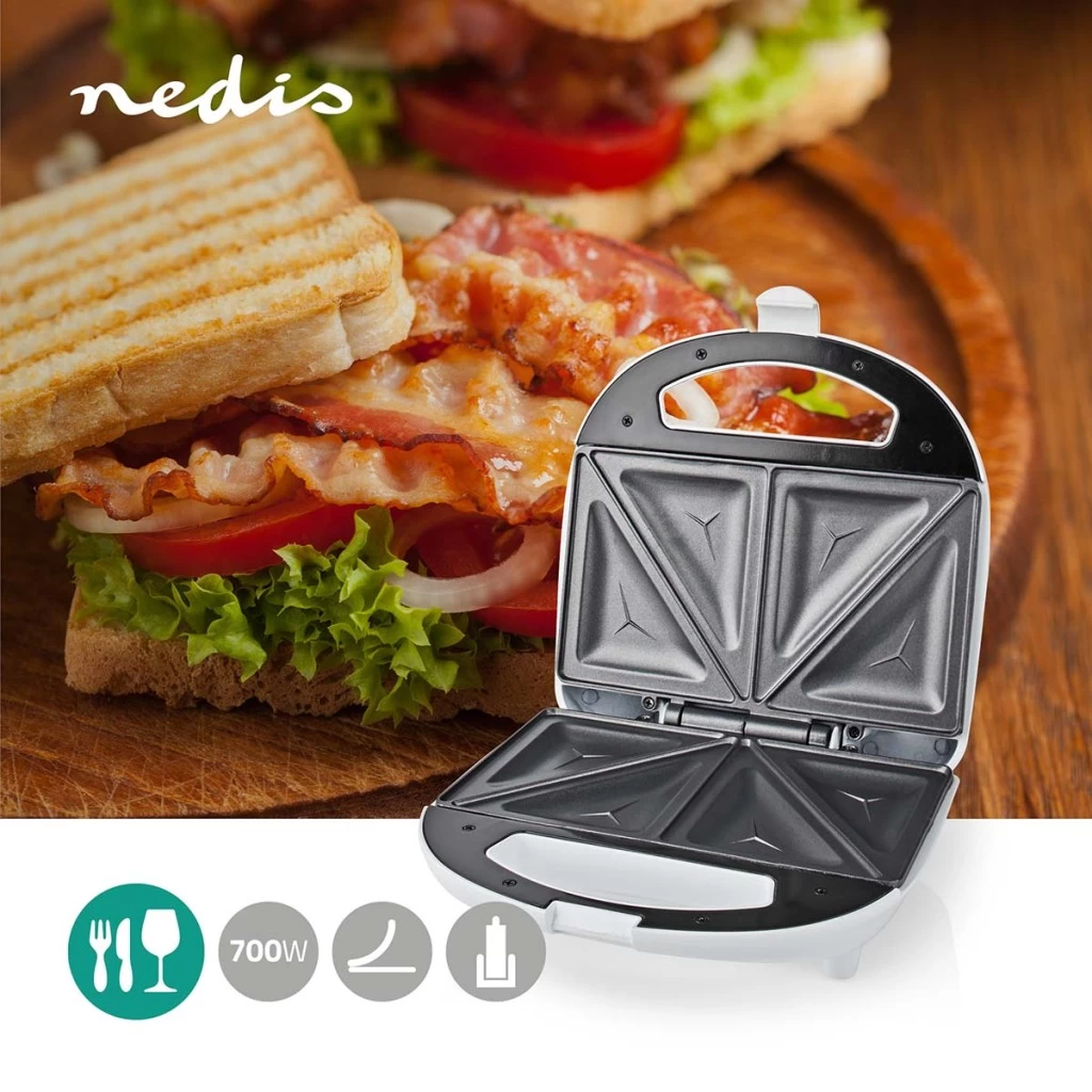 Nedis KASM110FWT Sandwich Maker 700 W 20.5 X 12 Cm Automatische Temperatuurregeling Abs 4 Nedis KASM110FWT Sandwich Maker 700 W 20.5 X 12 Cm Automatische Temperatuurregeling Abs - Afbeelding 2