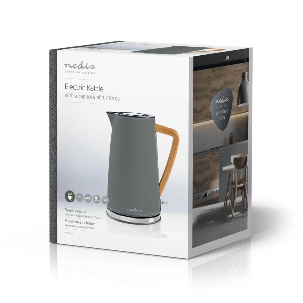 Nedis KAWK510EGY Waterkoker 1,7L 2200W Soft-Touch Grijs 4 Nedis KAWK510EGY Waterkoker 1,7L 2200W Soft-Touch Grijs - Afbeelding 2