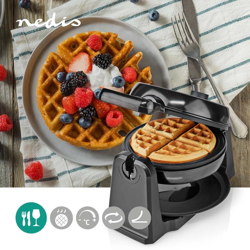 Nedis KAWP220FBK Wafelijzer Belgische Wafels 17 Cm 1000 W Automatische Temperatuurregeling Abs / Roestvrij Staal 4 Nedis KAWP220FBK Wafelijzer Belgische Wafels 17 Cm 1000 W Automatische Temperatuurregeling Abs / Roestvrij Staal - Afbeelding 2