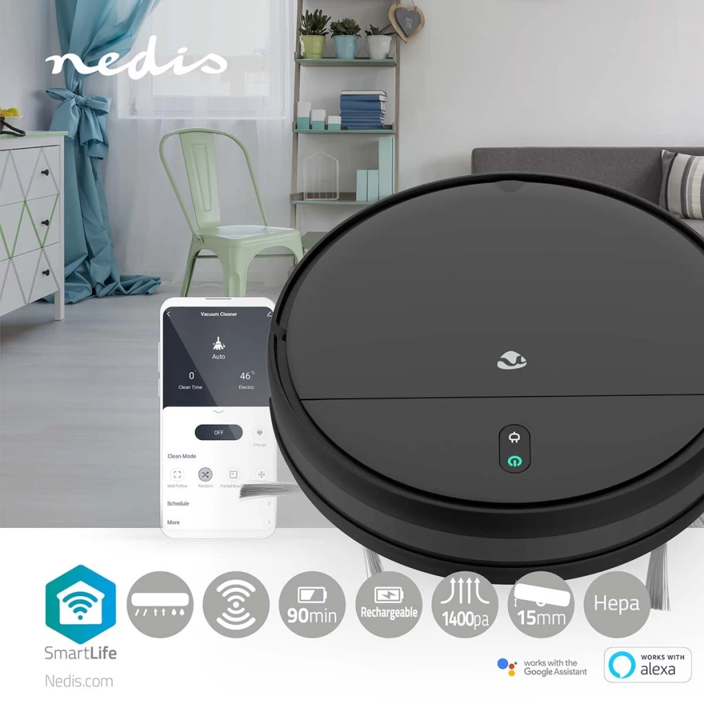 Nedis WIFIVCR001CBK 3in1 Smart Wi-Fi Robotstofzuiger Zwart 4 Nedis WIFIVCR001CBK 3in1 Smart Wi-Fi Robotstofzuiger Zwart - Afbeelding 2